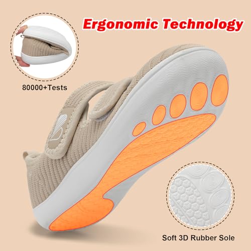 Besroad Womens Wide Diabetic Shoes Adjustable Walking Sneakers Arthritis Edema Zero Drop Sole Shoes Indoor Outdoor Casual 8Wide Khaki - Image 5