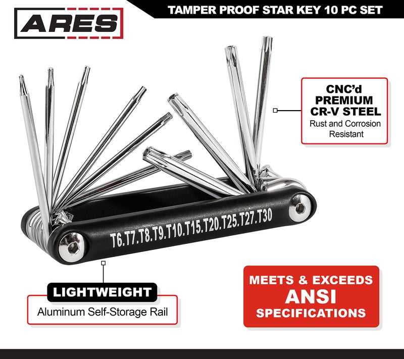 ARES 44000-10-Piece Tamper-Proof Folding Star Key Set - Sizes Include T-6 to T-30 - Corrosion-Resistant CR-V Steel Construction - Image 3