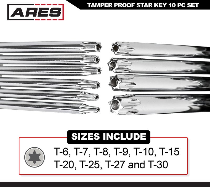ARES 44000-10-Piece Tamper-Proof Folding Star Key Set - Sizes Include T-6 to T-30 - Corrosion-Resistant CR-V Steel Construction - Image 2