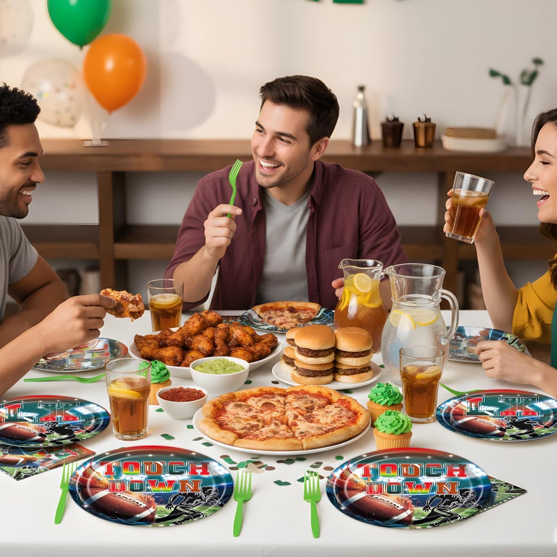 TAKEALOOKO 96 Pcs Football Party Supplies Set, Football Disposable Paper Plate Napkin Fork Set Decorations, Sports Themed Tableware Team Game Day Tailgate Birthday Party Decoration Serves 24 - Image 2