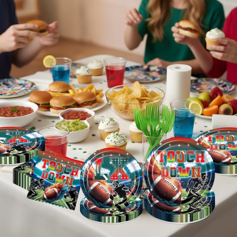 TAKEALOOKO 96 Pcs Football Party Supplies Set, Football Disposable Paper Plate Napkin Fork Set Decorations, Sports Themed Tableware Team Game Day Tailgate Birthday Party Decoration Serves 24 - Image 4