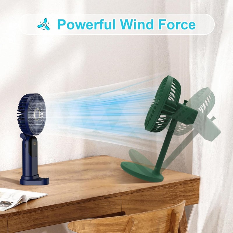 ALKAYAN Portable handheld fan, quiet mini portable fan, USB rechargeable fan, small pocket fan with 5 speed levels digital display, foldable handheld fans for office and travel (blue color) - Image 5