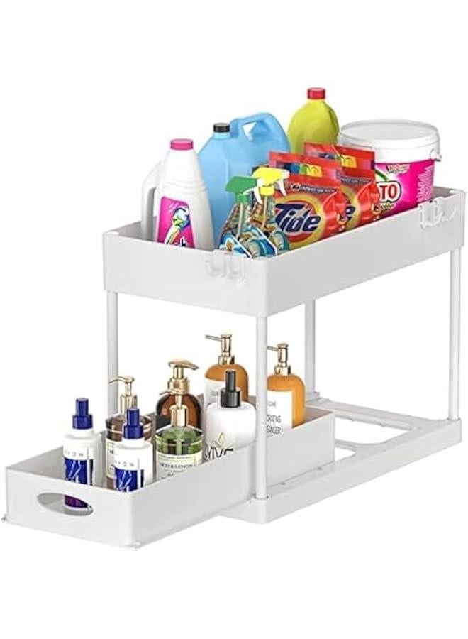 HOOKOR 2-Tier Under Sink Organizer with Sliding Storage Drawer, Under Sink Organizers and Storage Under Sliding Cabinet Basket Organizer for Bathroom Kitchen (White)  - Image 1
