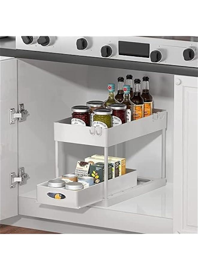 HOOKOR 2-Tier Under Sink Organizer with Sliding Storage Drawer, Under Sink Organizers and Storage Under Sliding Cabinet Basket Organizer for Bathroom Kitchen (White)  - Image 2