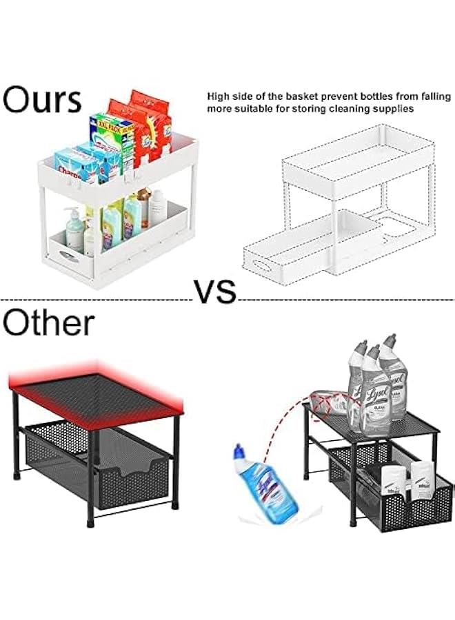 HOOKOR 2-Tier Under Sink Organizer with Sliding Storage Drawer, Under Sink Organizers and Storage Under Sliding Cabinet Basket Organizer for Bathroom Kitchen (White)  - Image 3