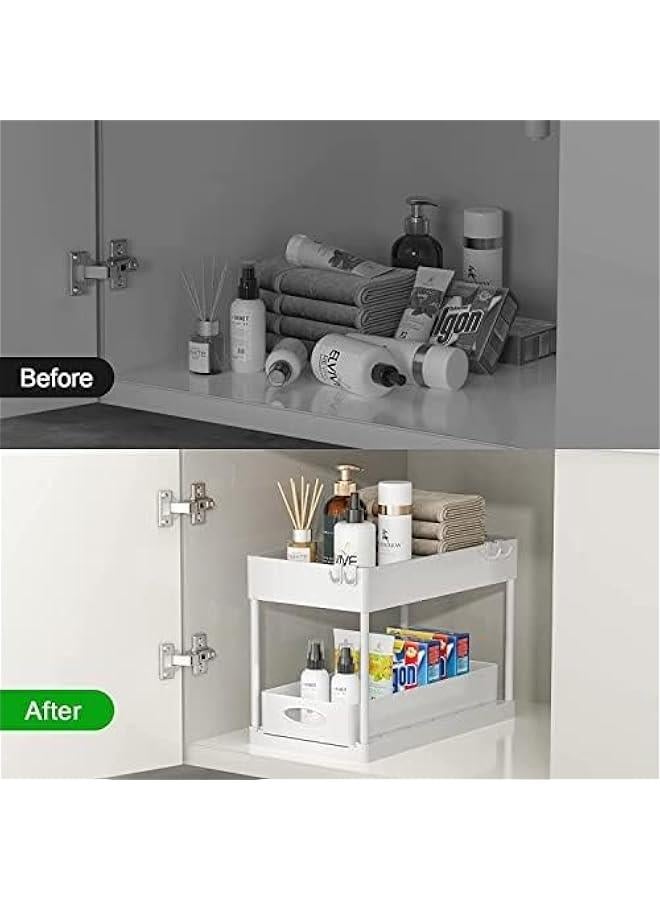 HOOKOR 2-Tier Under Sink Organizer with Sliding Storage Drawer, Under Sink Organizers and Storage Under Sliding Cabinet Basket Organizer for Bathroom Kitchen (White)  - Image 5