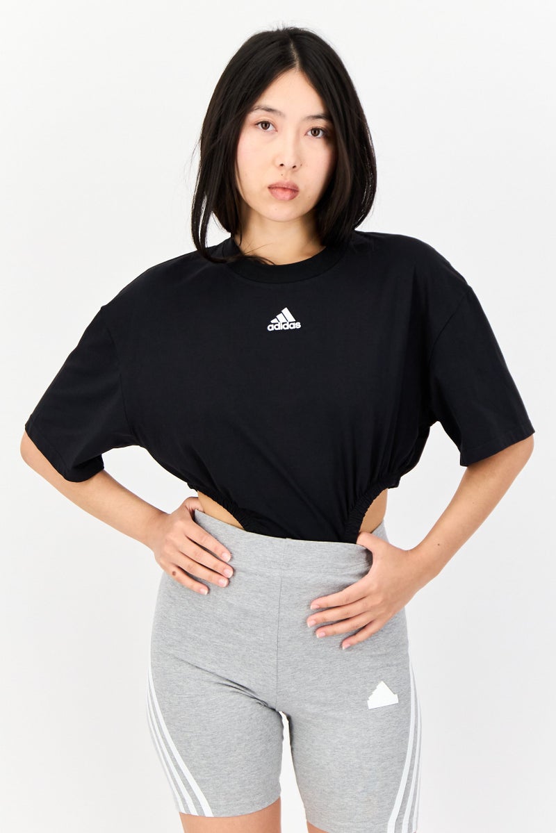 Women Sportswear Fit Short Sleeves Leotard, Black