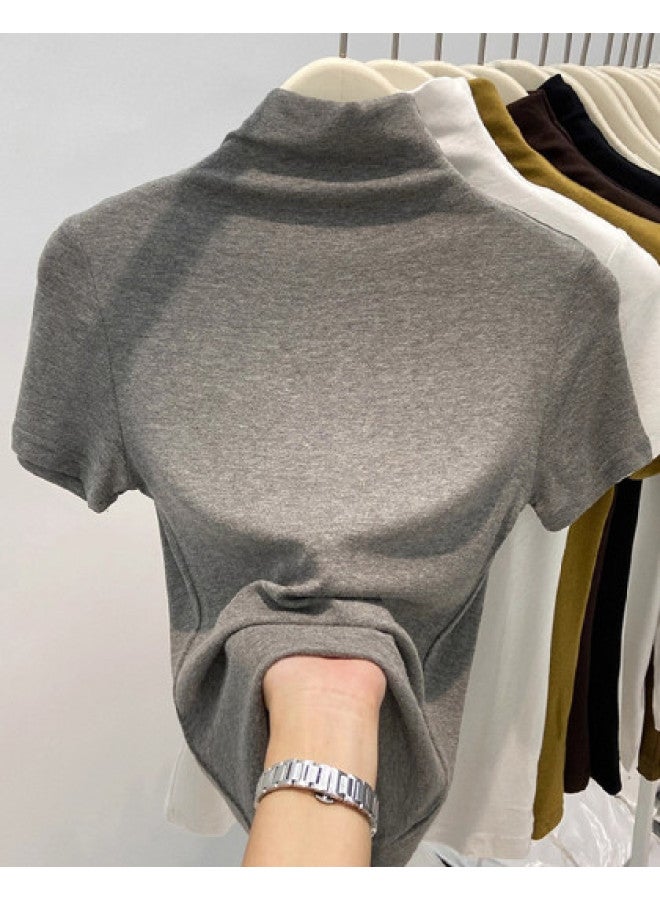 Modal Soft And Silky High-End Feel Semi-High Collar Short Sleeve T-Shirt For Women, Elegant Early Autumn Base Layer, Slim Fit High Elasticity Series Inner Top - Image 1