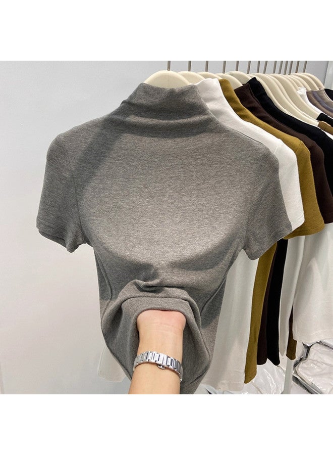 Modal Soft And Silky High-End Feel Semi-High Collar Short Sleeve T-Shirt For Women, Elegant Early Autumn Base Layer, Slim Fit High Elasticity Series Inner Top - Image 2