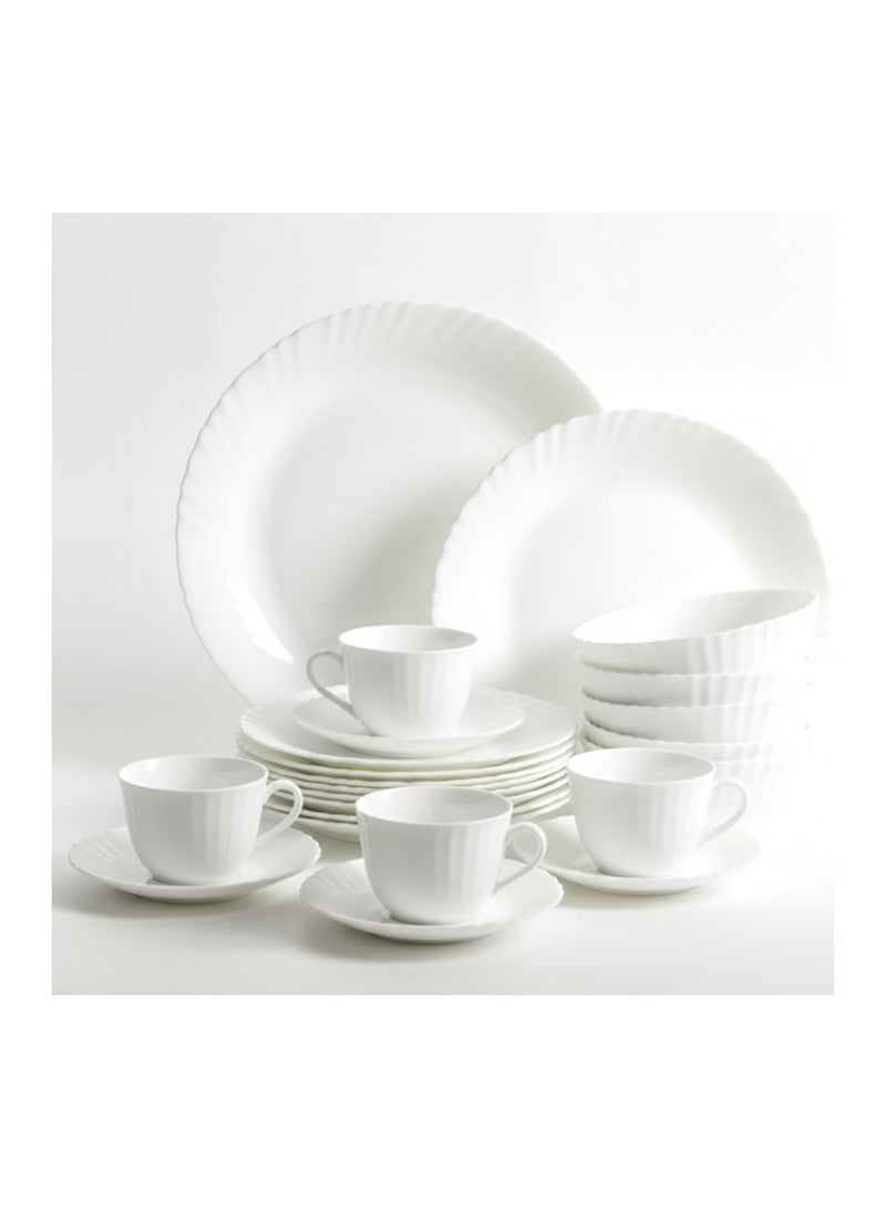 Houzi 20 Pcs Opal ware Dinnerware Set 4 x Dinner plate 4 x Dessert plate 4 x Bowl 4 x Cup 4 x Saucer Serving for 4 People - Image 1