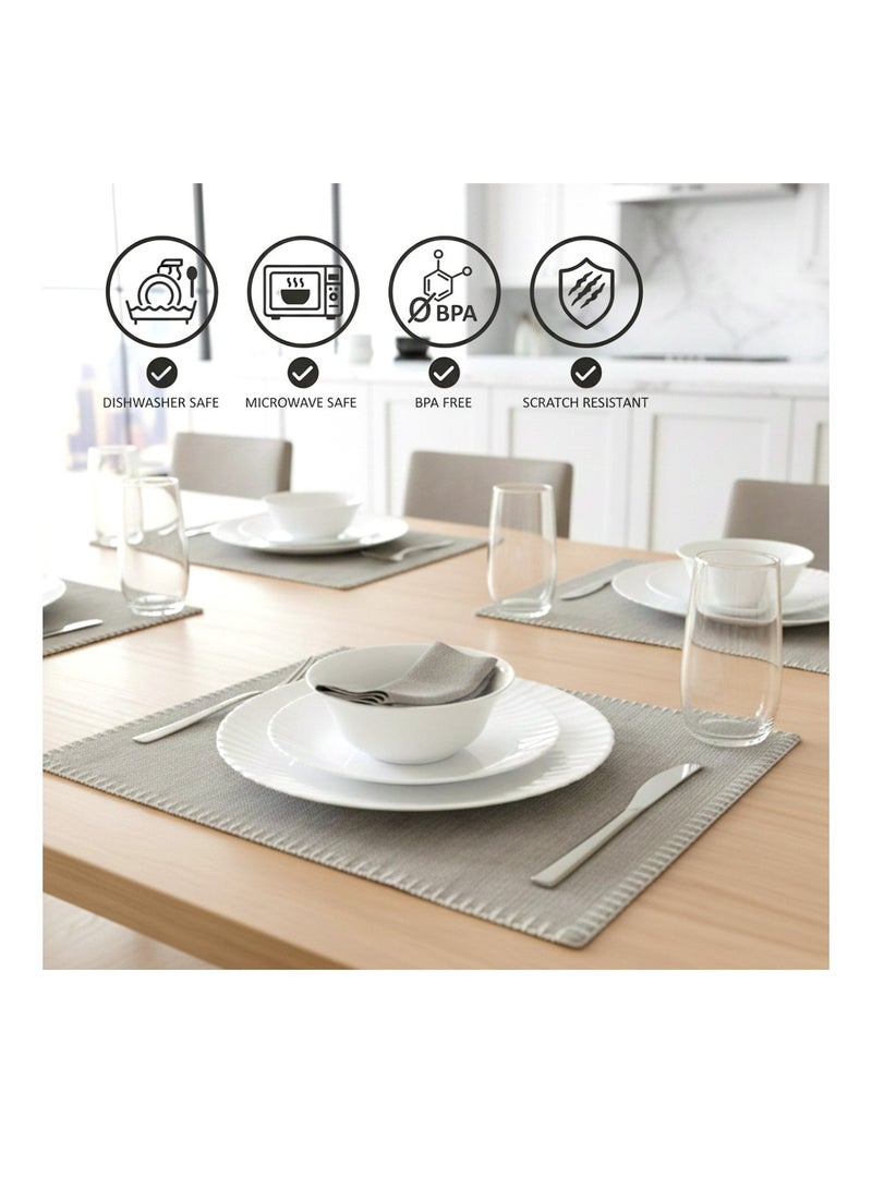 Houzi 20 Pcs Opal ware Dinnerware Set 4 x Dinner plate 4 x Dessert plate 4 x Bowl 4 x Cup 4 x Saucer Serving for 4 People - Image 5
