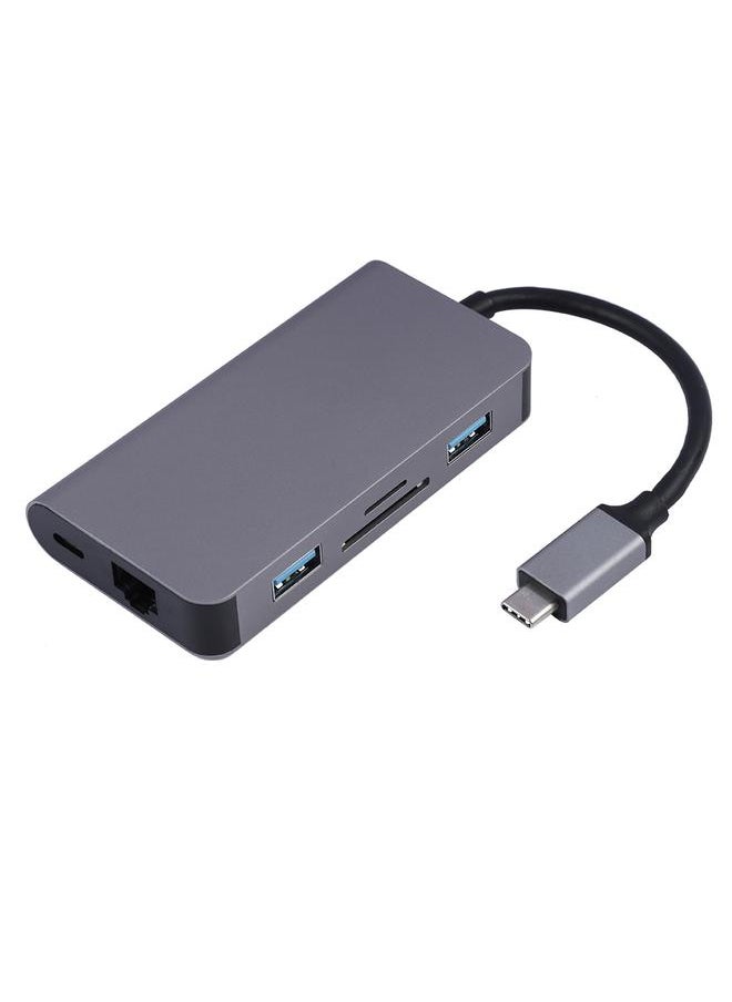 Thoraya TYPE-C to RJ45 Gigabit PD TF SD Converter Hub USB3.0 for iPhone/MacBook Gray  - Image 1
