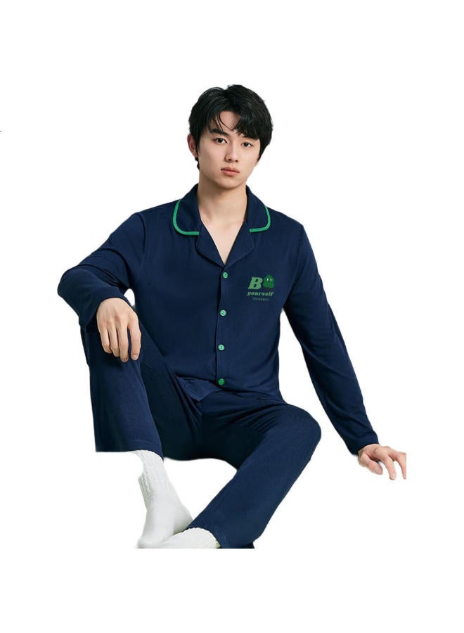 Youkeshu 60s Pure Cotton Men's Pajamas Xinjiang Combed Cotton 5a Antibacterial Father's Day Cardigan Summer Men's Home Wear Set - Image 2