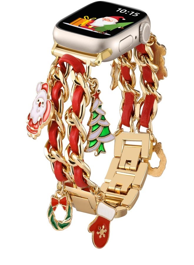 DaQin Christmas Charms for Apple Watch Bands for Women Compatible with iWatch Bands 40mm 38mm 41mm 42mm, Pretty Metal Chain Strap with Decorative Charms for iWatch Series 11 10 9 8 7 6 5 4 3 2 1 SE - Image 1