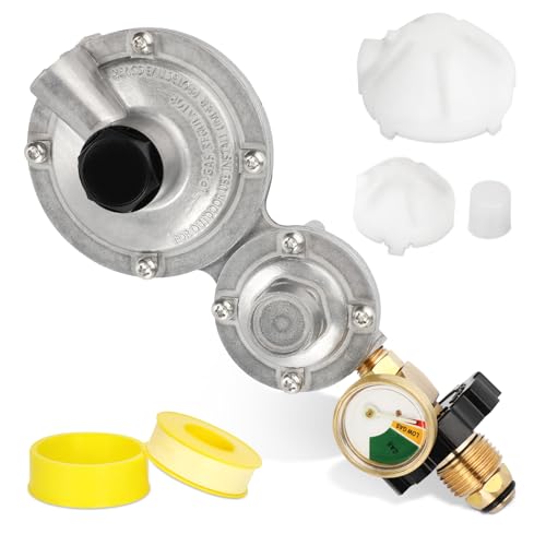Feikeer Vertical 2 Stage Propane Regulator with POL and Gauge, Two Stage Propane Regulator Standard 3/8 Female NPT Connection, Double Stage Regulator for 20-100lb Tank，Gas Grill, RV, Propane Heater - Image 1