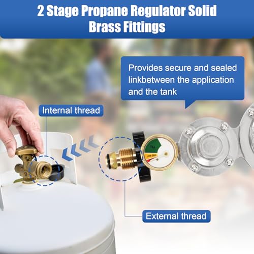 Feikeer Vertical 2 Stage Propane Regulator with POL and Gauge, Two Stage Propane Regulator Standard 3/8 Female NPT Connection, Double Stage Regulator for 20-100lb Tank，Gas Grill, RV, Propane Heater - Image 5
