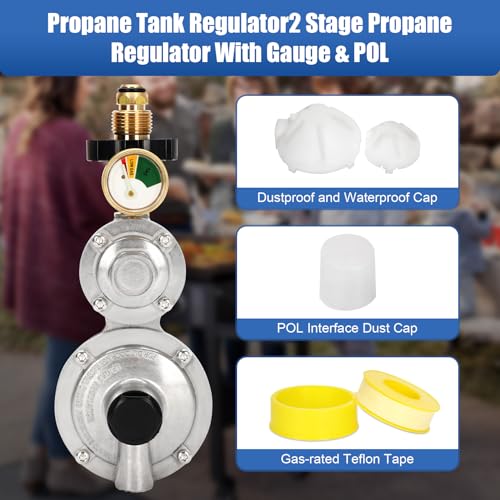 Feikeer Vertical 2 Stage Propane Regulator with POL and Gauge, Two Stage Propane Regulator Standard 3/8 Female NPT Connection, Double Stage Regulator for 20-100lb Tank，Gas Grill, RV, Propane Heater - Image 4