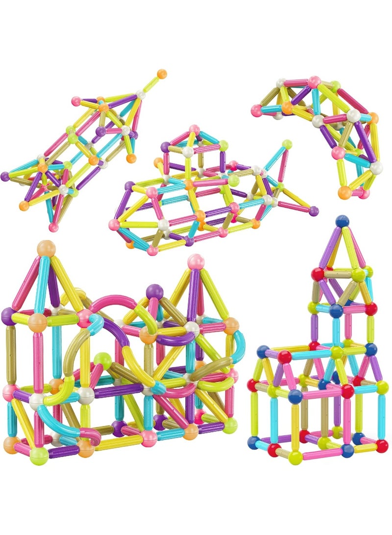 رقطة مجموعة مكعبات بناء مغناطيسية، 100 قطعة من ألعاب مونتيسوري STEM فائقة القوة للأطفال، مجموعة تعليمية للبناء والتكديس المغناطيسي مع صندوق تخزين للأولاد والبنات - Image 1