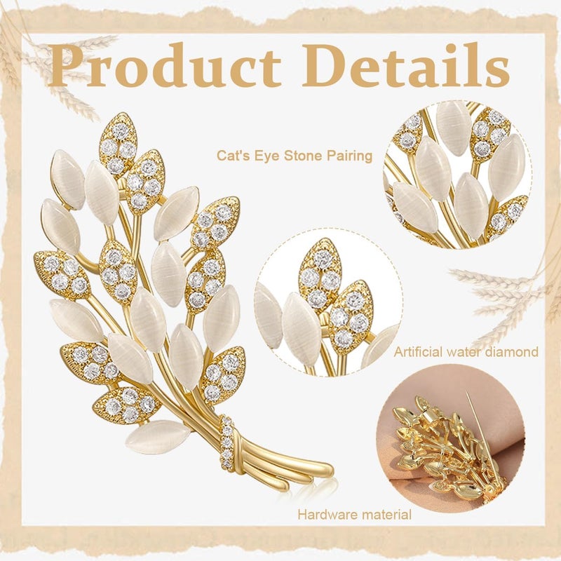 HANNEA® Crystal Opal Saree Brooch for Women Girls, Rhinestone Brooches Elegant Golden Alloy Lapel Pin Brooch for Suit, Dress, Scarf, Shawl - Ladies Jewelry Gift - Image 3