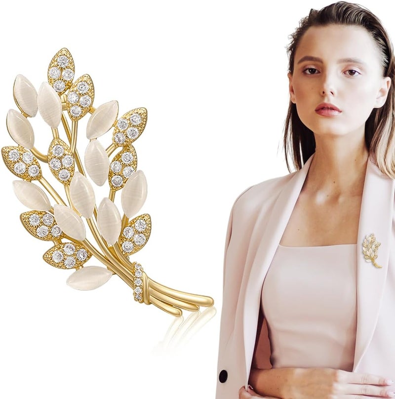 HANNEA® Crystal Opal Saree Brooch for Women Girls, Rhinestone Brooches Elegant Golden Alloy Lapel Pin Brooch for Suit, Dress, Scarf, Shawl - Ladies Jewelry Gift - Image 5