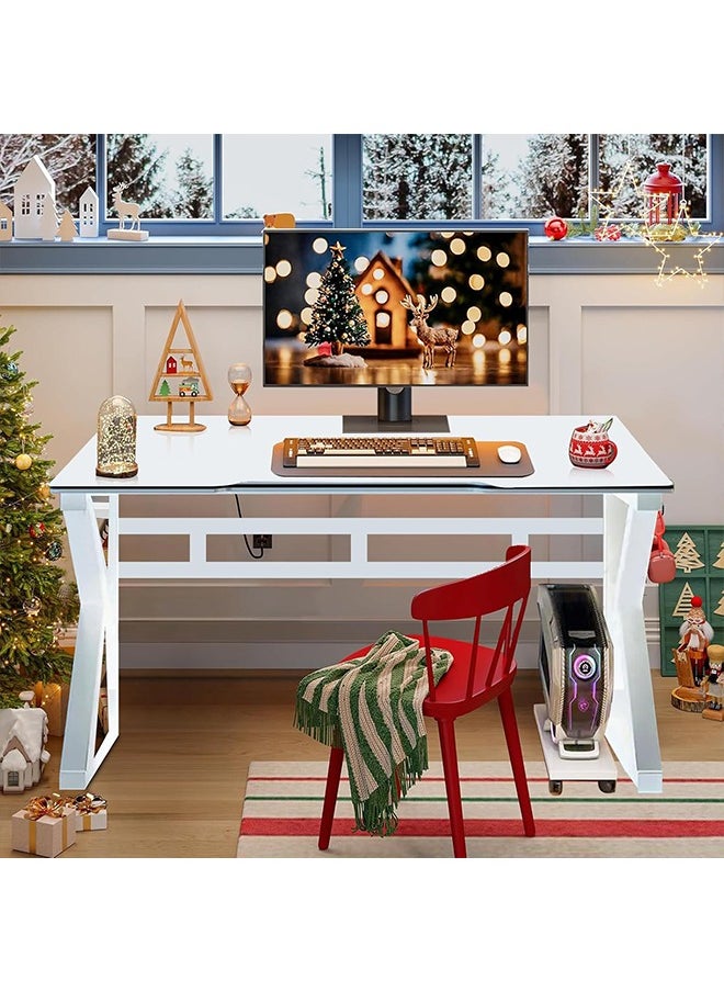 Yoawllty - Desktop Computer Desk 1.2m/47.2in,Ergonomic Home Office Desk Gaming Table PC Computer Gaming Desk, Workstation for Gift Idea (L120cm*W60cm* H75cm)White - Image 1