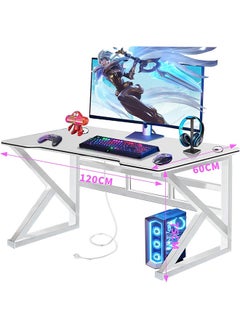 Yoawllty Desktop Computer Desk 1.2m/47.2in,Ergonomic Home Office Desk Gaming Table PC Computer Gaming Desk, Workstation for Gift Idea (L120cm*W60cm* H75cm)White  - Image 2