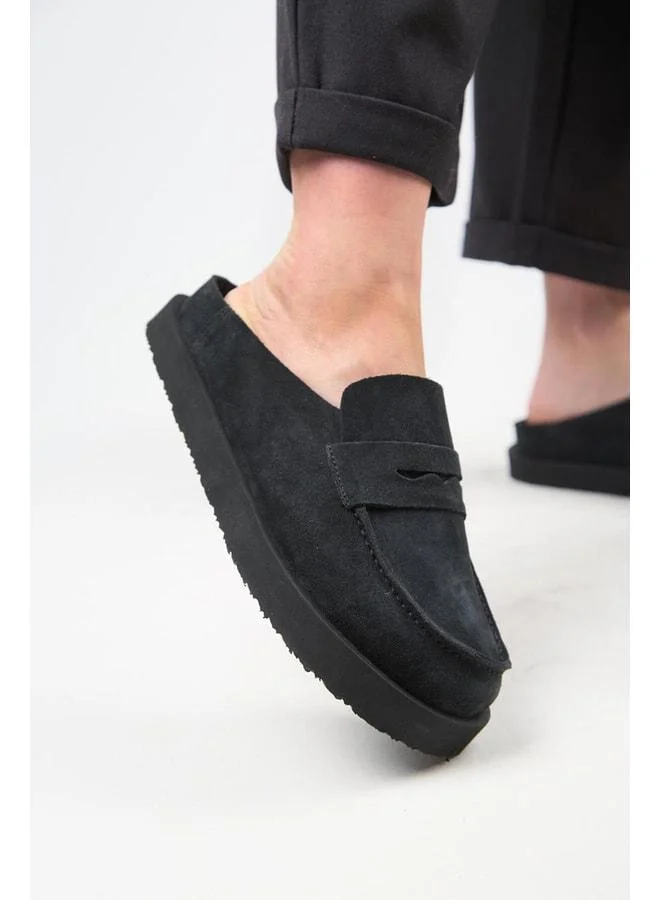 (Ziva) Women's Genuine Leather Loafer Platform Anthracite Slipper