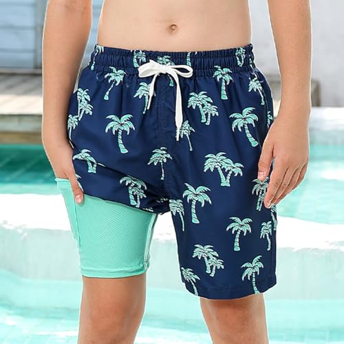 ZenGents Boys Swim Trunks Size 10-12 Palm Tree Swim Shorts with Compression Liner Swimsuit Teen Boys Bathing Suit Size 10-12 Swimming Trunks for Kids - Image 3