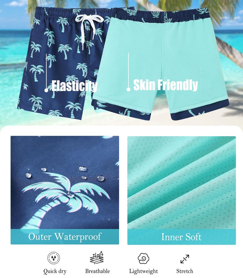 ZenGents Boys Swim Trunks Size 10-12 Palm Tree Swim Shorts with Compression Liner Swimsuit Teen Boys Bathing Suit Size 10-12 Swimming Trunks for Kids - Image 5