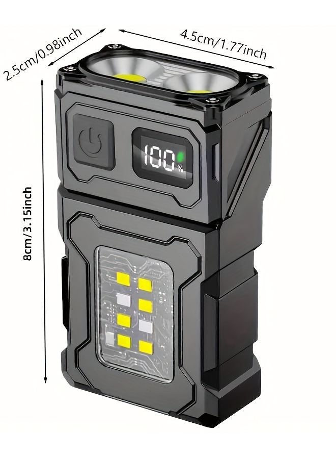 Black Mini LED Flashlight Rechargeable Portable COB Work Light Rotating Head 8 Modes - Image 4