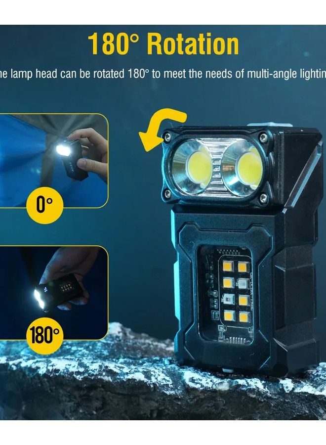 Black Mini LED Flashlight Rechargeable Portable COB Work Light Rotating Head 8 Modes - Image 3