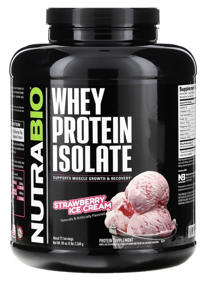 NutraBio Whey Protein Isolate Strawberry Ice Cream 5 lb (2268 g)