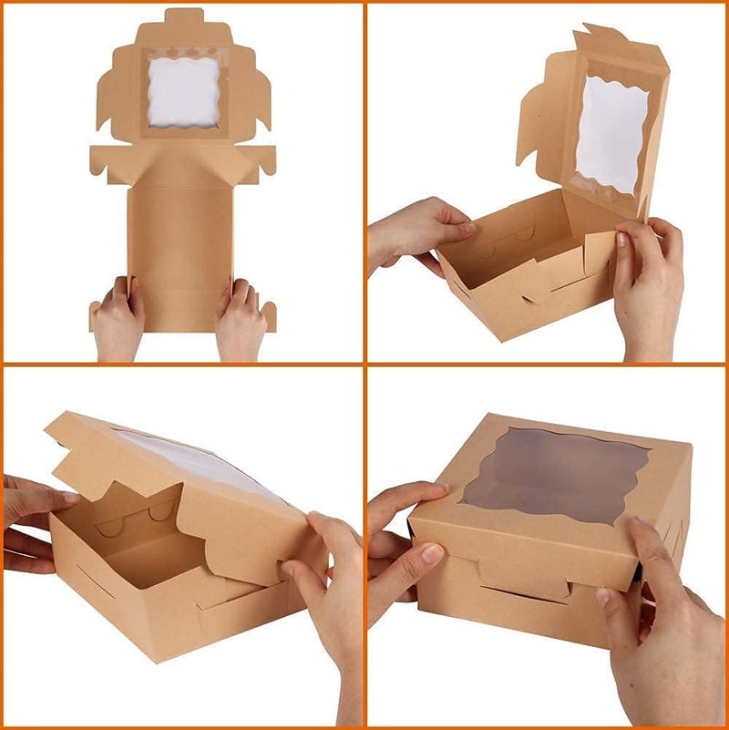 Zikra Cake Box, Brown Cookie Boxes with PVC Window Paper Bakery Boxes Pastry Boxes Cupcake Boxes, for Pies, Donuts, Cookies and Muffins, Small Natural Craft Paper Box (20 Pcs, 4 x 4 x 2.5 Inches) - Image 3