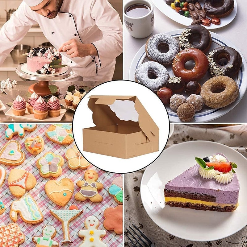 Zikra Cake Box, Brown Cookie Boxes with PVC Window Paper Bakery Boxes Pastry Boxes Cupcake Boxes, for Pies, Donuts, Cookies and Muffins, Small Natural Craft Paper Box (20 Pcs, 4 x 4 x 2.5 Inches) - Image 4