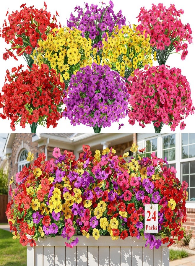 Alupssuc 24 Bundles Artificial Flowers for Outdoors Decoration, UV Resistant Silk Faux Daisy Flora Spring Fake Plastic Plants Greenery for Outside Indoor Yard Home Porch Window Box Decor, Mix 4 Colors - Image 1