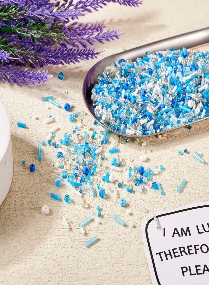 GGOOT Pandahall 10g Blue Glass Seed Beads Mixed Styles Glass Bugle Beads Tube Loose Spacer Beads Small Craft Beads for DIY Craft Projects Bracelet Necklace Jewelry Making  - Image 2