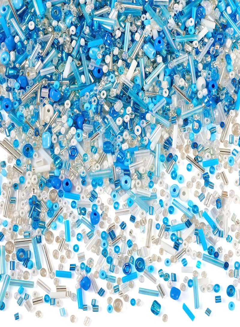 GGOOT Pandahall 10g Blue Glass Seed Beads Mixed Styles Glass Bugle Beads Tube Loose Spacer Beads Small Craft Beads for DIY Craft Projects Bracelet Necklace Jewelry Making  - Image 1