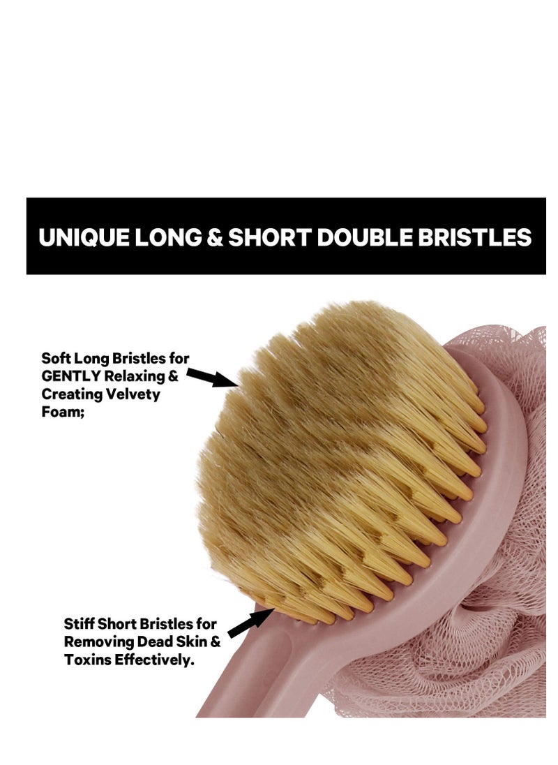 Generic Back Scrubber for Shower Women Men, Bath Body Brush with Mesh Sponge, Soft Bristles and Loofah, Ergonomic Wavy Long Handle, Skin Exfoliating Brushing Set Wet or Dry, Purple  - Image 4