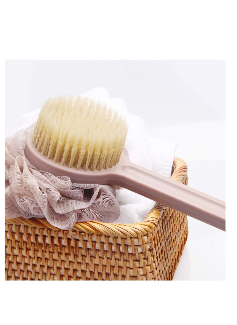 Generic Back Scrubber for Shower Women Men, Bath Body Brush with Mesh Sponge, Soft Bristles and Loofah, Ergonomic Wavy Long Handle, Skin Exfoliating Brushing Set Wet or Dry, Purple  - Image 3