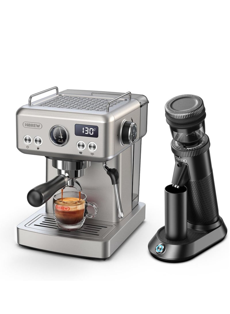 HiBREW G5 Coffee Grinder, Electric Conical Burr Coffee Grinder with 36 Grind Setting, 50g Capacity, Aluminum Alloy Body, Suitable for Espresso Turkish Pour Over Drip Coffee & HiBREW Espresso Machine, 19 Bar Stainless Steel Coffee Maker with Steam Wand, 58mm Portafilter, 1.8L Water TankBundle - Image 1