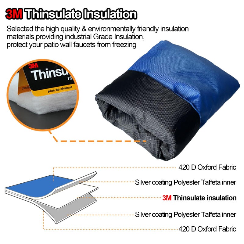 DEMEDO Enlarge Outdoor Faucet Cover for Winter Freeze Protection, 3M Thinsulate, 10â€H x 6.3â€W Hose Bib Covers for Wall Taps Outside, Waterproof & Frost Free Insulated Spigot Cover, 2 Pcs Faucet Socks - Blue - Image 5