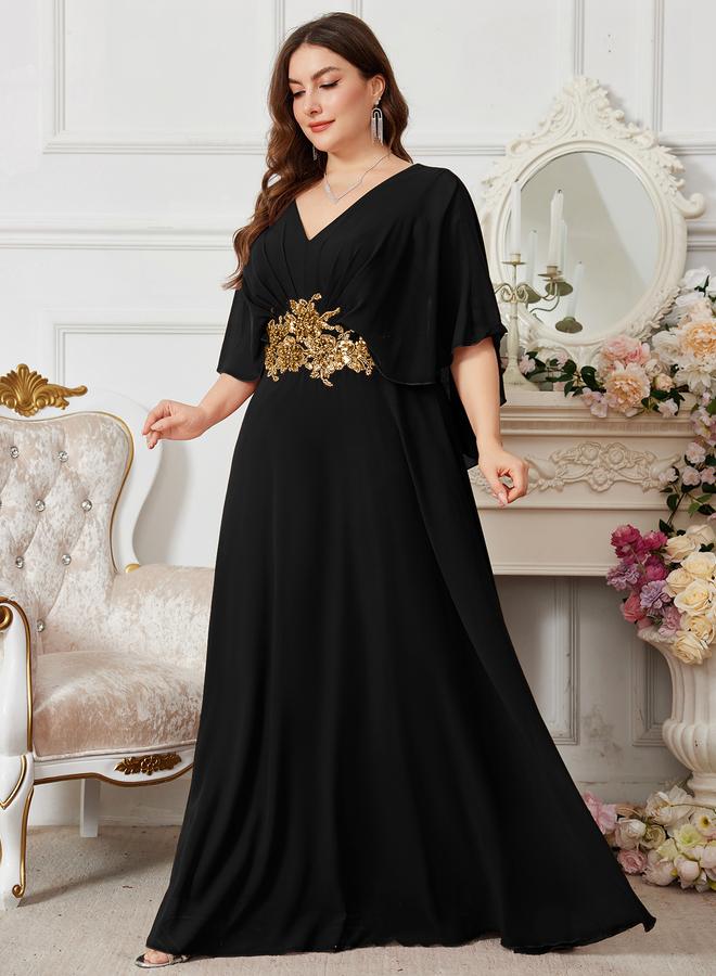 UNITHORSE Plus V-neck dress with beaded embroidery at the waist - Image 1