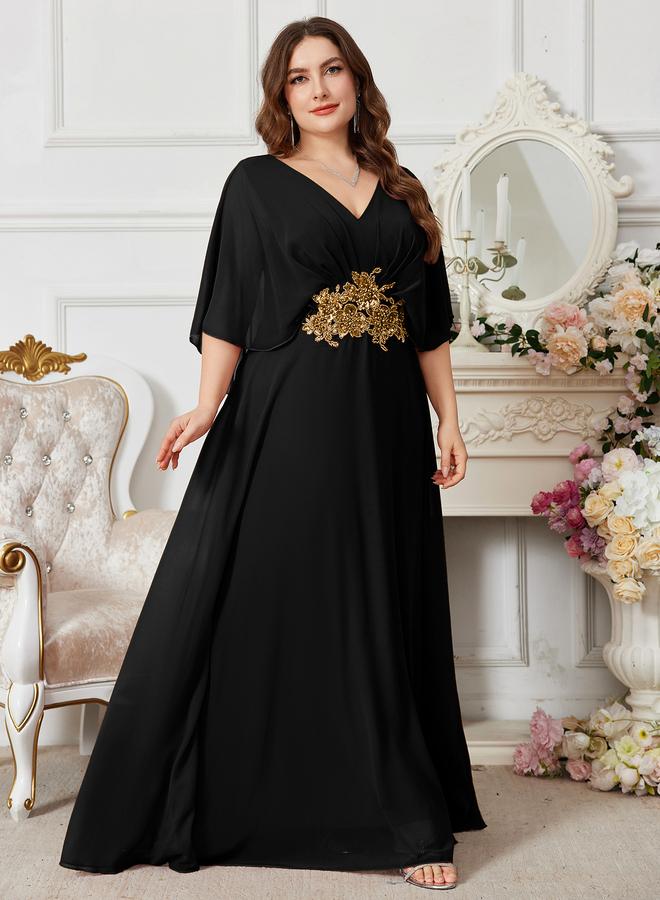 UNITHORSE Plus V-neck dress with beaded embroidery at the waist - Image 3