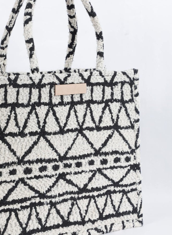pepme Polyester Cotton printed handbag, triangles, boxes, lines, off-white, black, 14x11 - Image 5