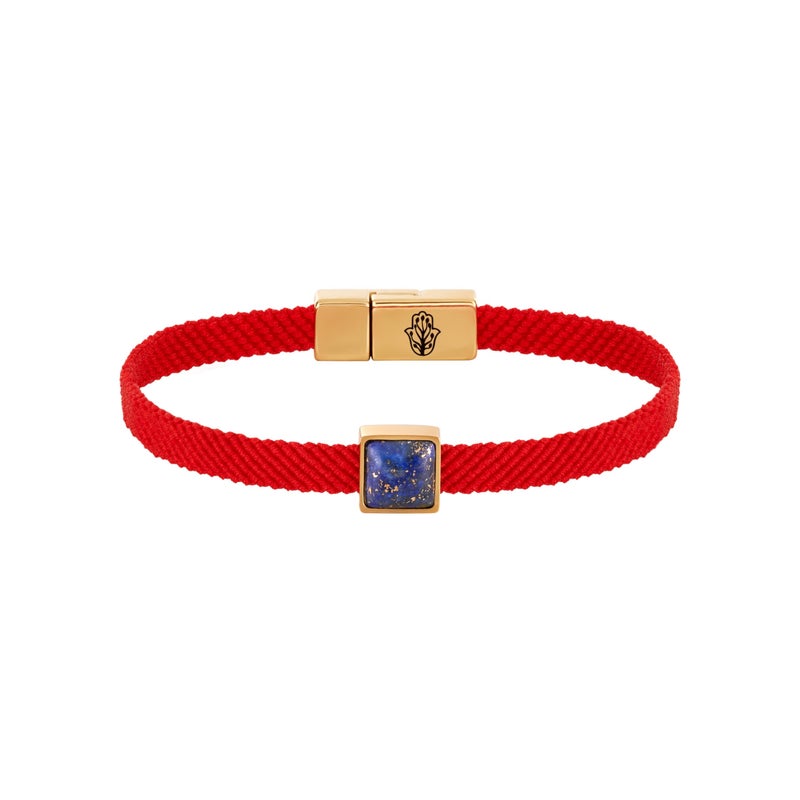 KARMA AND LUCK Red String Bracelet with Black Onyx, Jade, Tiger Eye, Lapis Lazuli - Rhodium Plated Brass, Handmade in Thailand, Available in 6.5", 7", 7.5" Lengths - Image 1