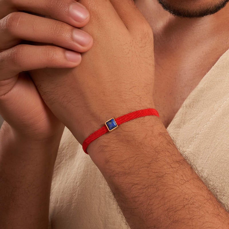 KARMA AND LUCK Red String Bracelet with Black Onyx, Jade, Tiger Eye, Lapis Lazuli - Rhodium Plated Brass, Handmade in Thailand, Available in 6.5", 7", 7.5" Lengths - Image 3