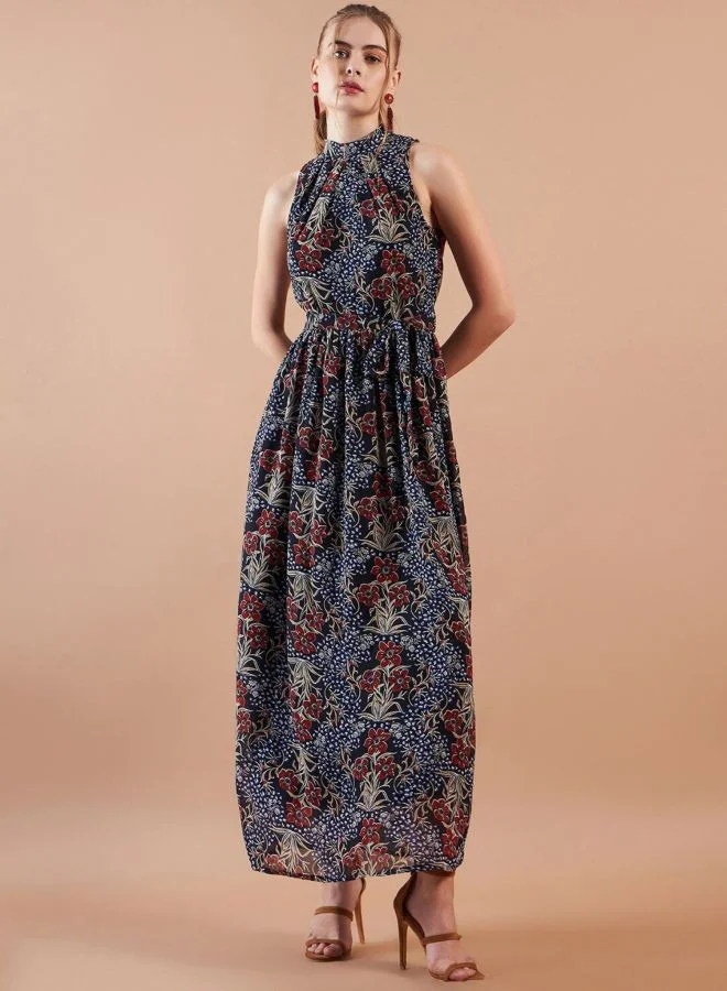 Freehand  Women Fit and Flared Floral Printed Round Neck Sleeveless Maxi Dress for Women | Best Price UAE