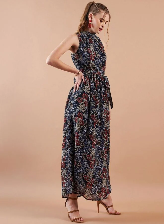 Freehand  Women Fit and Flared Floral Printed Round Neck Sleeveless Maxi Dress for Women | Best Price UAE