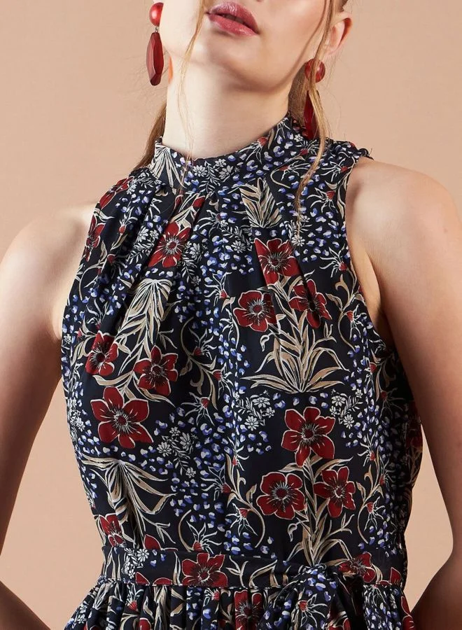 Freehand  Women Fit and Flared Floral Printed Round Neck Sleeveless Maxi Dress for Women | Best Price UAE
