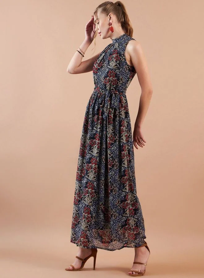 Freehand  Women Fit and Flared Floral Printed Round Neck Sleeveless Maxi Dress for Women | Best Price UAE